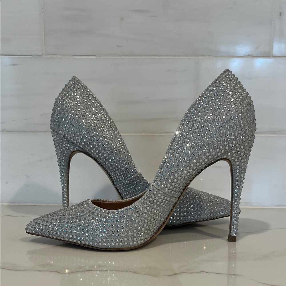 Steve Madden Silver Crystal-Embellished Pointed-Toe Stilettos